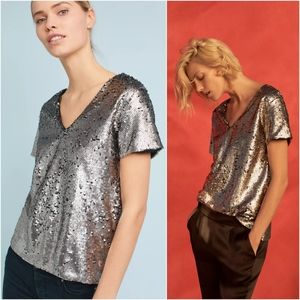 Anthro Vanessa Virginia Sequin V-Neck Tee